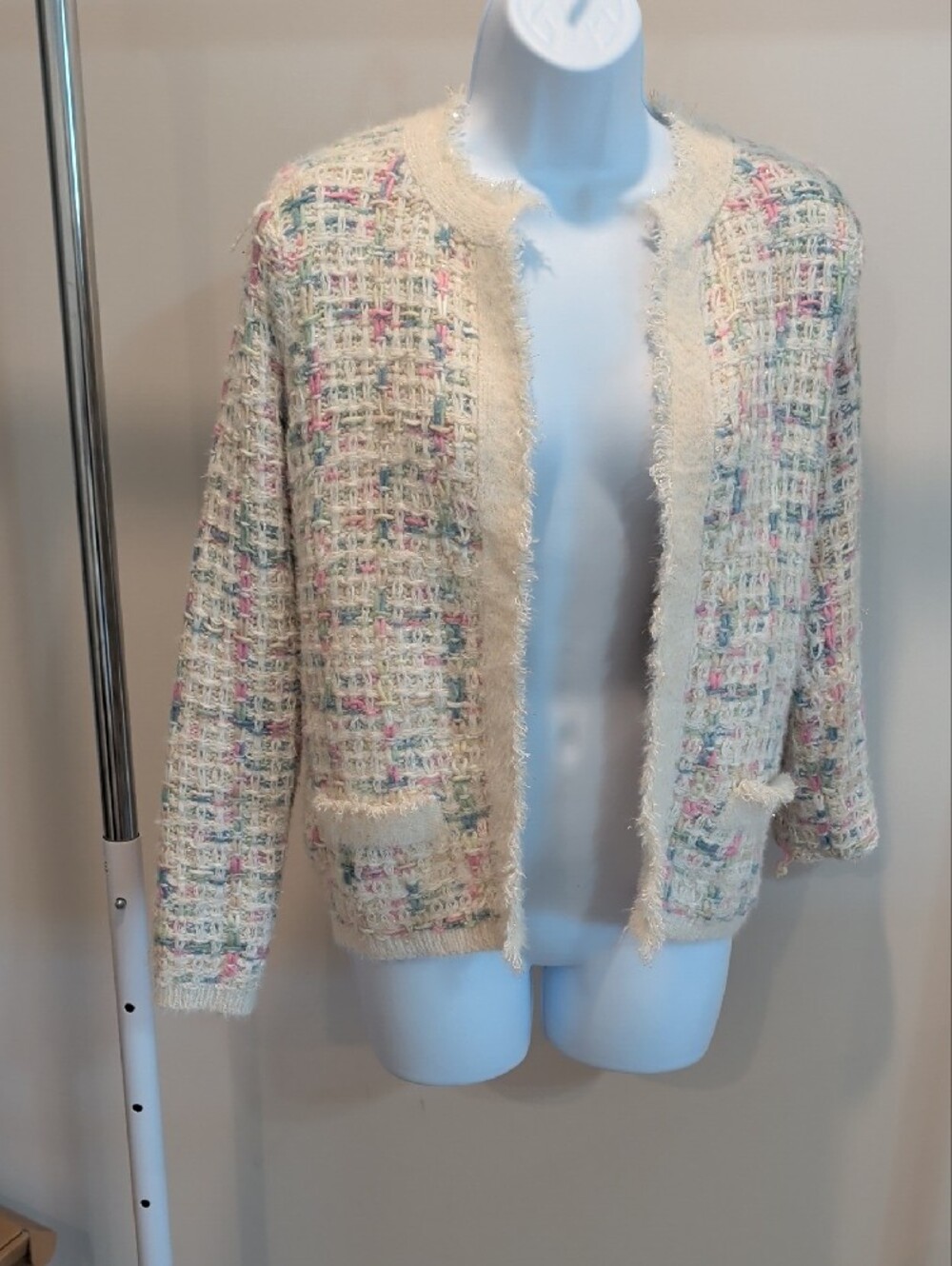 Cocobleu Women's Cream Multicolor Bouclé Blazer - M